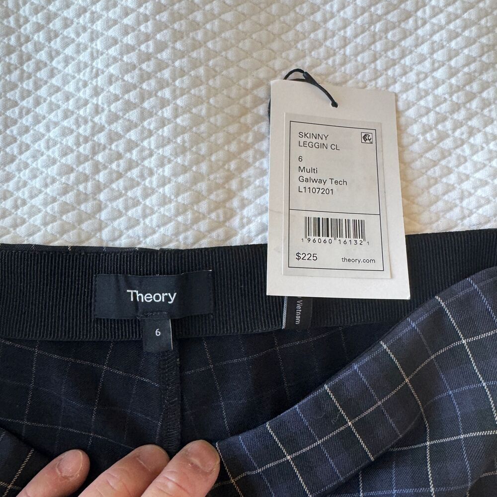 NWT Theory Galway Tech Skinny Leggings Women's Multi Plaid Side Zip size 6 - Picture 5 of 6